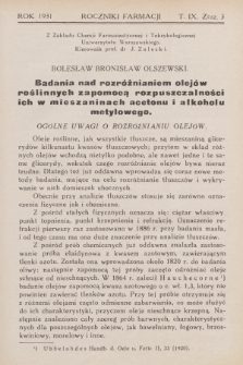 Roczniki Farmacji : organ Polskiego Towarzystwa Popierania Nauk Farmaceutycznych „Lechicja”. T.9, 1931, z. 3