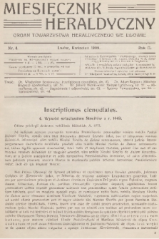 Miesięcznik Heraldyczny : organ Towarzystwa Heraldycznego we Lwowie. R. 2, 1909, nr 4