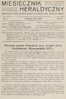 Miesięcznik Heraldyczny : wydawany przez Oddział Warsz. Polskiego Tow. Heraldycznego. R. 9, 1930, nr 4