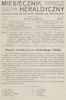 Miesięcznik Heraldyczny : wydawany przez Oddział Warsz. Polskiego Tow. Heraldycznego. R. 9, 1930, nr 8