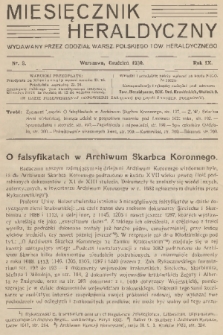 Miesięcznik Heraldyczny : organ Polskiego Towarzytstwa Heraldycznego : wydawany przez Oddział Warszawski. R. 9, 1930, nr 9