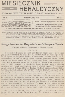 Miesięcznik Heraldyczny : wydawany przez Oddział Warsz. Polskiego Tow. Heraldycznego. R. 10, 1931, nr 5