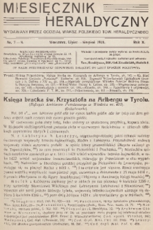 Miesięcznik Heraldyczny : wydawany przez Oddział Warsz. Polskiego Tow. Heraldycznego. R. 10, 1931, nr 7-8