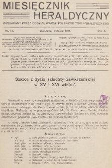 Miesięcznik Heraldyczny : wydawany przez Oddział Warsz. Polskiego Tow. Heraldycznego. R. 10, 1931, nr 11