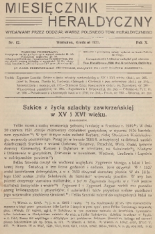 Miesięcznik Heraldyczny : wydawany przez Oddział Warsz. Polskiego Tow. Heraldycznego. R. 10, 1931, nr 12