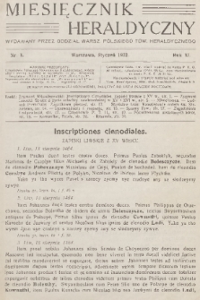 Miesięcznik Heraldyczny : wydawany przez Oddział Warsz. Polskiego Tow. Heraldycznego. R. 11, 1932, nr 1