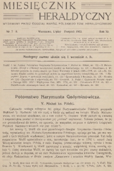 Miesięcznik Heraldyczny : wydawany przez Oddział Warsz. Polskiego Tow. Heraldycznego. R. 11, 1932, nr 7-8