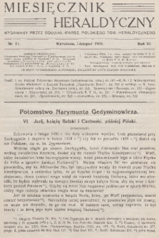 Miesięcznik Heraldyczny : wydawany przez Oddział Warsz. Polskiego Tow. Heraldycznego. R. 11, 1932, nr 11