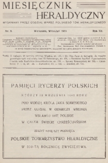 Miesięcznik Heraldyczny : wydawany przez Oddział Warsz. Polskiego Tow. Heraldycznego. R. 12, 1933, nr 9