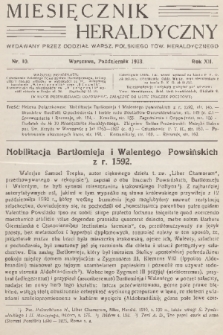 Miesięcznik Heraldyczny : wydawany przez Oddział Warsz. Polskiego Tow. Heraldycznego. R. 12, 1933, nr 10