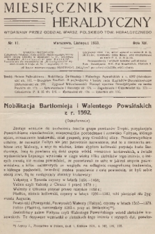 Miesięcznik Heraldyczny : wydawany przez Oddział Warsz. Polskiego Tow. Heraldycznego. R. 12, 1933, nr 11
