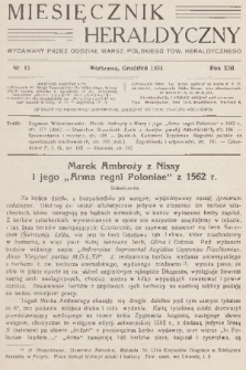 Miesięcznik Heraldyczny : wydawany przez Oddział Warsz. Polskiego Tow. Heraldycznego. R. 13, 1934, nr 12