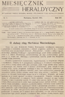 Miesięcznik Heraldyczny : wydawany przez Oddział Warsz. Polskiego Tow. Heraldycznego. R. 14, 1935, nr 1