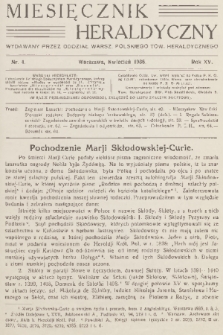 Miesięcznik Heraldyczny : wydawany przez Oddział Warsz. Polskiego Tow. Heraldycznego. R. 15, 1936, nr 4