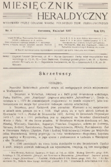 Miesięcznik Heraldyczny : wydawany przez Oddział Warsz. Polskiego Tow. Heraldycznego. R. 16, 1937, nr 4