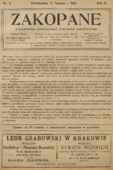 Zakopane : czasopismo poświęcone sprawom Zakopanego. R. 3, 1910, nr 11
