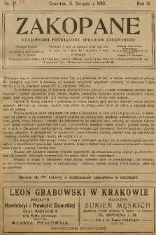 Zakopane : czasopismo poświęcone sprawom Zakopanego. R. 3, 1910, nr 18