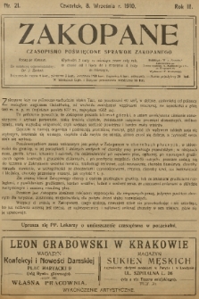 Zakopane : czasopismo poświęcone sprawom Zakopanego. R. 3, 1910, nr 21