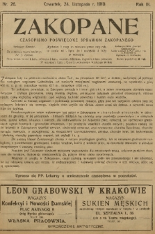 Zakopane : czasopismo poświęcone sprawom Zakopanego. R. 3, 1910, nr 26