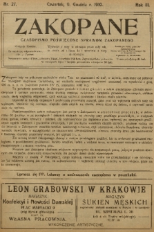 Zakopane : czasopismo poświęcone sprawom Zakopanego. R. 3, 1910, nr 27