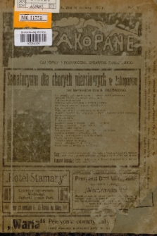 Zakopane : czasopismo poświęcone sprawom Zakopanego. R. 4, 1911, nr 1