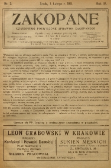 Zakopane : czasopismo poświęcone sprawom Zakopanego. R. 4, 1911, nr 2
