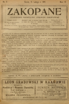Zakopane : czasopismo poświęcone sprawom Zakopanego. R. 4, 1911, nr 3