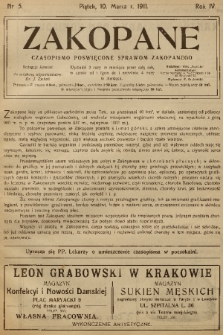 Zakopane : czasopismo poświęcone sprawom Zakopanego. R. 4, 1911, nr 5