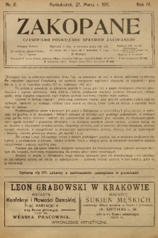 Zakopane : czasopismo poświęcone sprawom Zakopanego. R. 4, 1911, nr 6