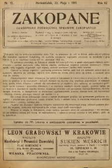 Zakopane : czasopismo poświęcone sprawom Zakopanego. R. 4, 1911, nr 10