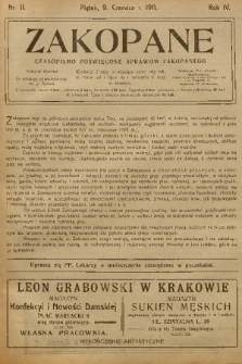 Zakopane : czasopismo poświęcone sprawom Zakopanego. R. 4, 1911, nr 11
