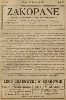 Zakopane : czasopismo poświęcone sprawom Zakopanego. R. 4, 1911, nr 12