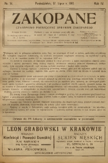 Zakopane : czasopismo poświęcone sprawom Zakopanego. R. 4, 1911, nr 14
