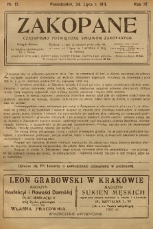 Zakopane : czasopismo poświęcone sprawom Zakopanego. R. 4, 1911, nr 15