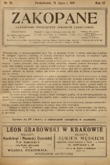 Zakopane : czasopismo poświęcone sprawom Zakopanego. R. 4, 1911, nr 16
