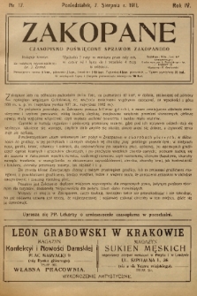 Zakopane : czasopismo poświęcone sprawom Zakopanego. R. 4, 1911, nr 17