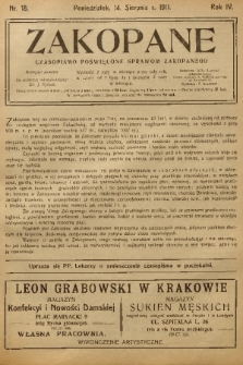 Zakopane : czasopismo poświęcone sprawom Zakopanego. R. 4, 1911, nr 18