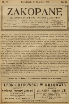 Zakopane : czasopismo poświęcone sprawom Zakopanego. R. 4, 1911, nr 19