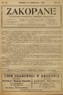 Zakopane : czasopismo poświęcone sprawom Zakopanego. R. 4, 1911, nr 23