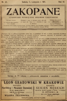 Zakopane : czasopismo poświęcone sprawom Zakopanego. R. 4, 1911, nr 25