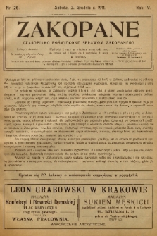 Zakopane : czasopismo poświęcone sprawom Zakopanego. R. 4, 1911, nr 26