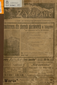 Zakopane : czasopismo poświęcone sprawom Zakopanego. R. 5, 1912, nr 1