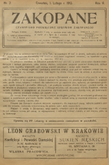 Zakopane : czasopismo poświęcone sprawom Zakopanego. R. 5, 1912, nr 2