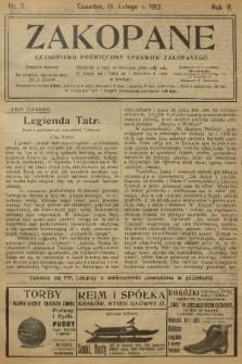 Zakopane : czasopismo poświęcone sprawom Zakopanego. R. 5, 1912, nr 3