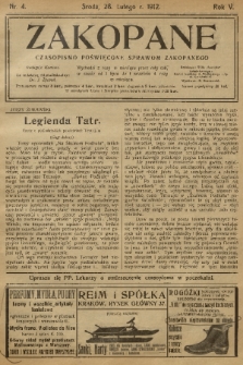 Zakopane : czasopismo poświęcone sprawom Zakopanego. R. 5, 1912, nr 4