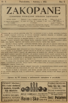 Zakopane : czasopismo poświęcone sprawom Zakopanego. R. 5, 1912, nr 6