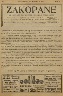 Zakopane : czasopismo poświęcone sprawom Zakopanego. R. 5, 1912, nr 7