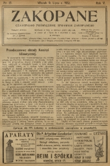 Zakopane : czasopismo poświęcone sprawom Zakopanego. R. 5, 1912, nr 13