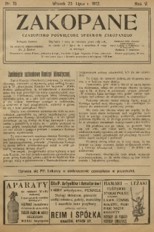 Zakopane : czasopismo poświęcone sprawom Zakopanego. R. 5, 1912, nr 15
