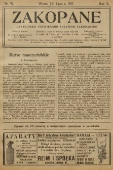 Zakopane : czasopismo poświęcone sprawom Zakopanego. R. 5, 1912, nr 16